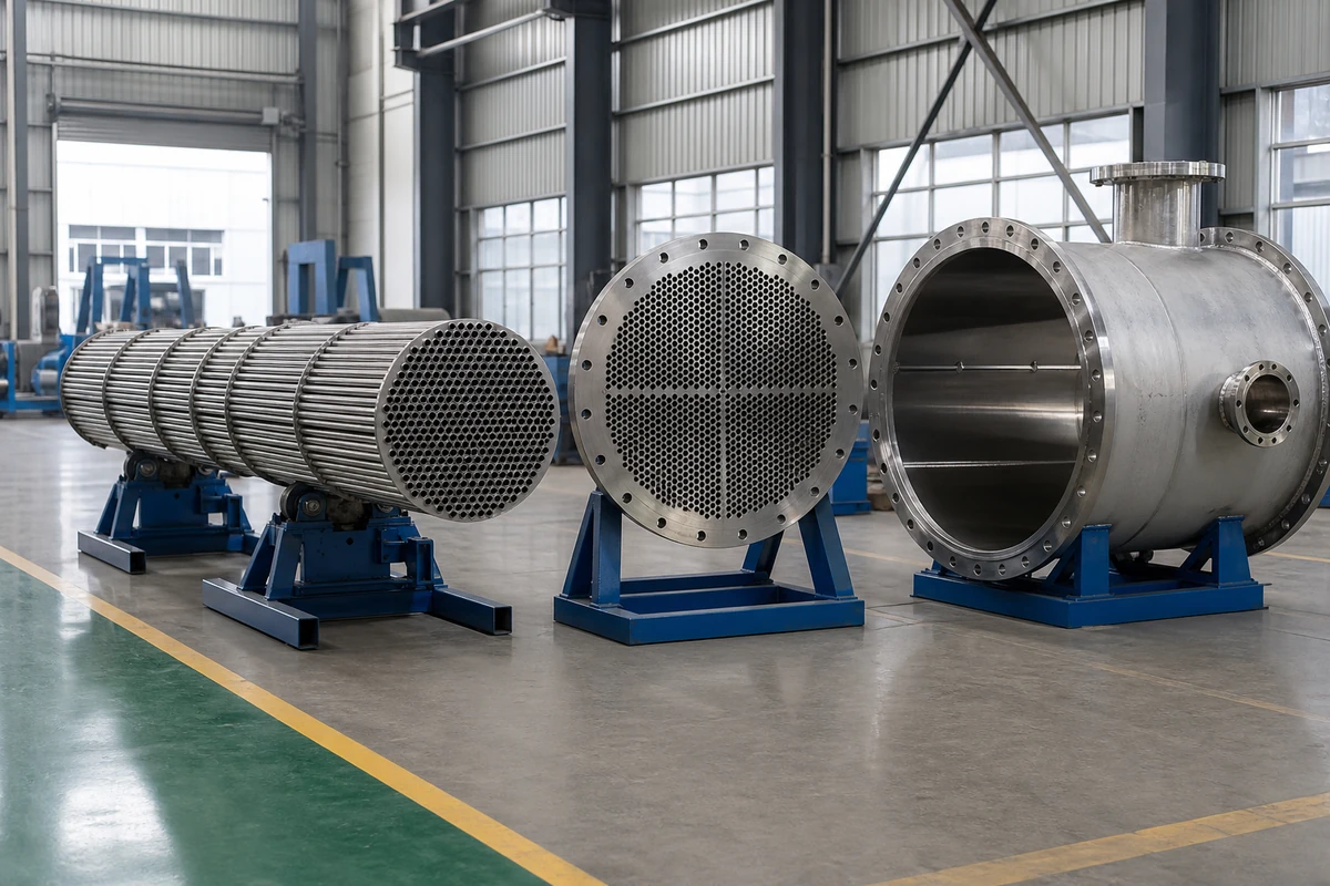 Heat-exchanger tube bundle, tubesheet and shell components on separate supports