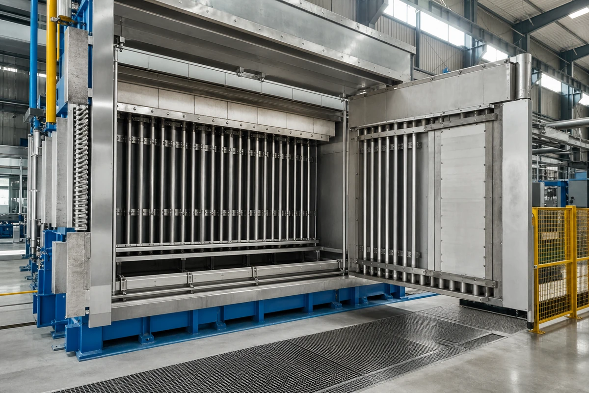 Radiant tube, furnace liner panels and heat shields supported in a guarded maintenance bay