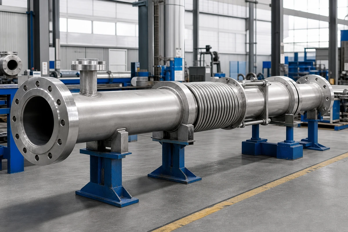 Process-heater tube spool with stainless flanges and an expansion section