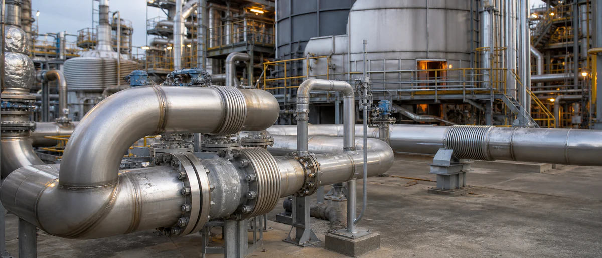 Petrochemical process heater area with supported high-temperature piping and flanges