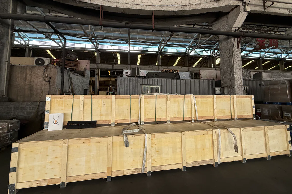 Export crates arranged inside a warehouse