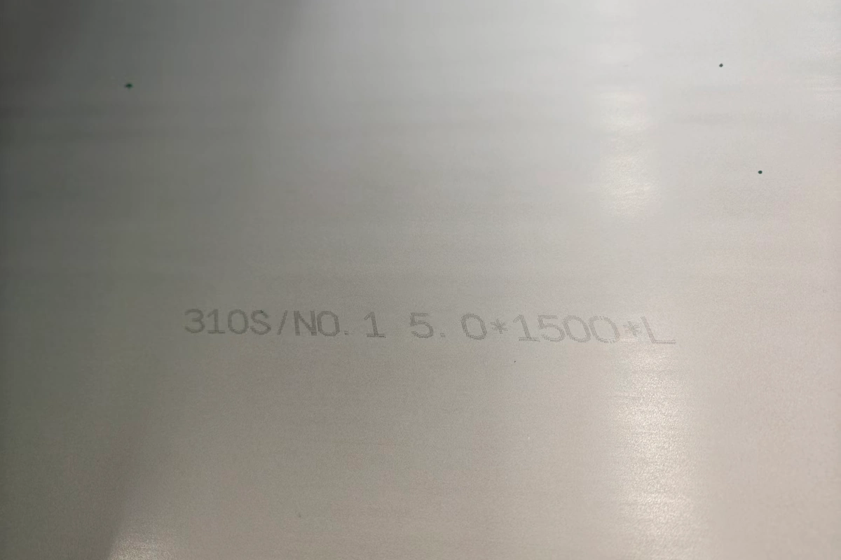 310S and surface-finish marking on stainless sheet