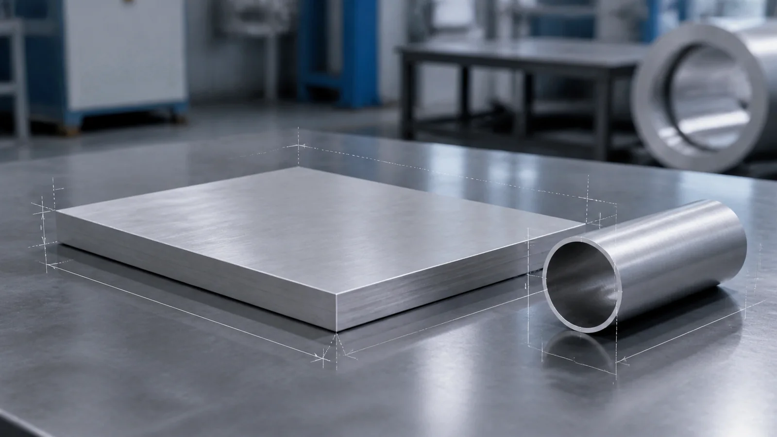 Brushed stainless plate and pipe prepared for a dimensional weight estimate
