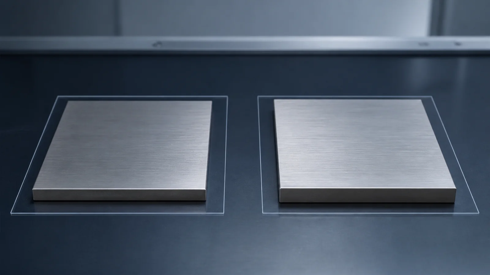 Two near-identical stainless plate profiles compared within dimensional envelopes